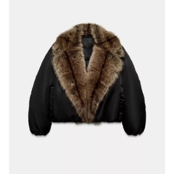 ZARA FAUX FUR COLLAR BOMBER JACKET ZW COLLECTION - Picture 1 of 8